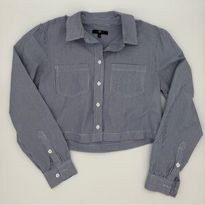 7 For All Mankind Blue White Pinstripe Cropped Button Womens XS Nautical Coastal